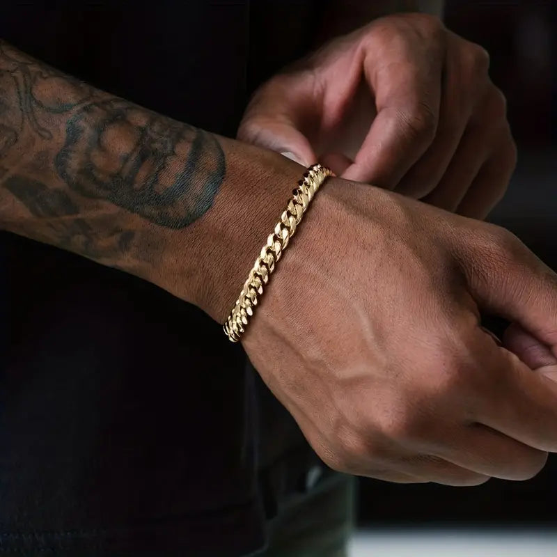 Pulseira Masculina Cuban Link em Aço Inoxidável – Estilo Hip Hop e Sofisticação