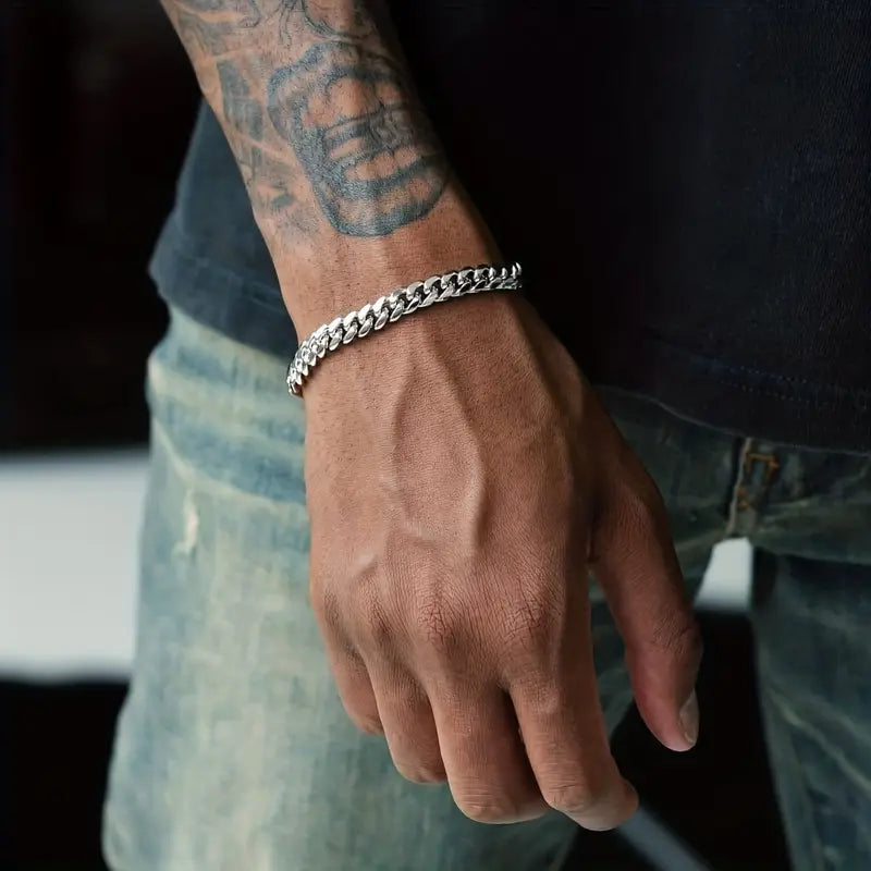 Pulseira Masculina Cuban Link em Aço Inoxidável – Estilo Hip Hop e Sofisticação