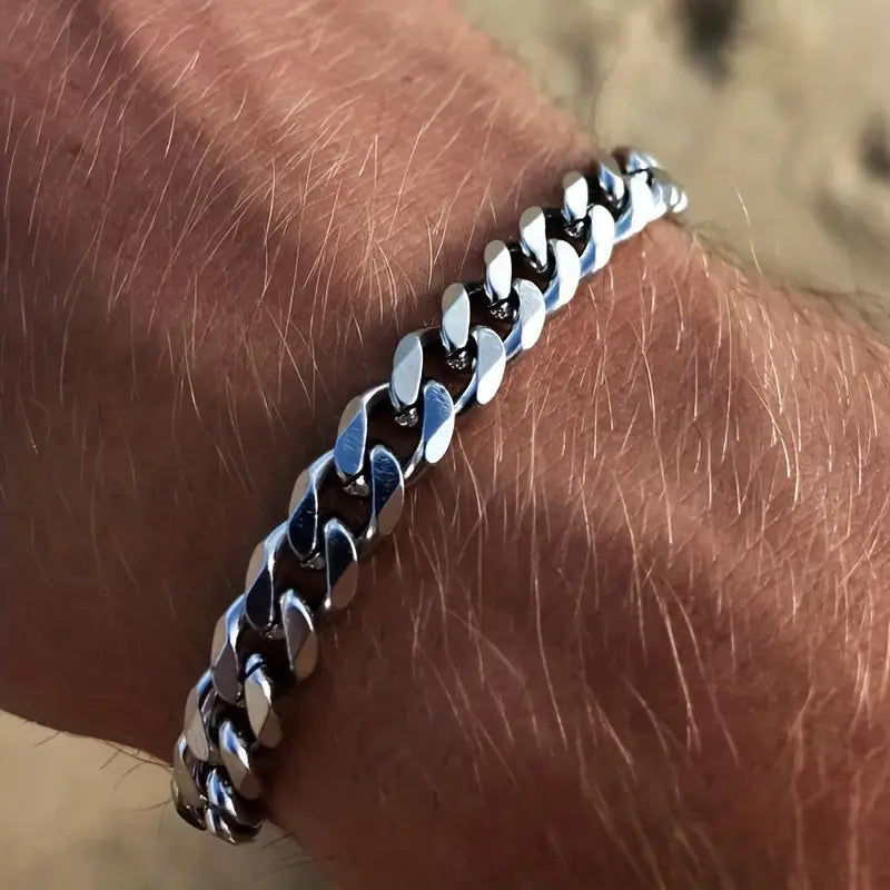 Pulseira Masculina Cuban Link em Aço Inoxidável – Estilo Hip Hop e Sofisticação