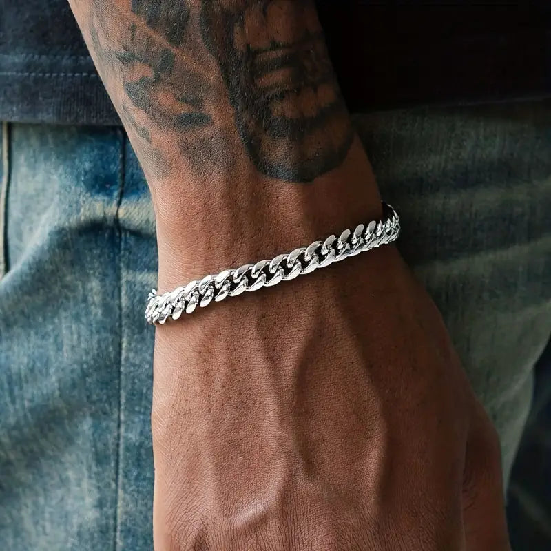 Pulseira Masculina Cuban Link em Aço Inoxidável – Estilo Hip Hop e Sofisticação