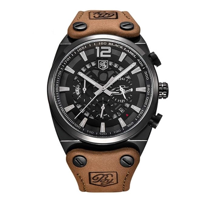 BENYAR Japanese Quartz Genuine Leather Chronograph Waterproof Wristwatch for Men 5112 - Brown