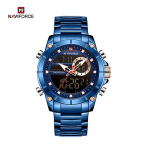 Relógio Masculino NAVIFORCE NF9163 – Militar e Esportivo [Digital e Analógico, À Prova d'Água, Aço Inoxidável, Multifunção]