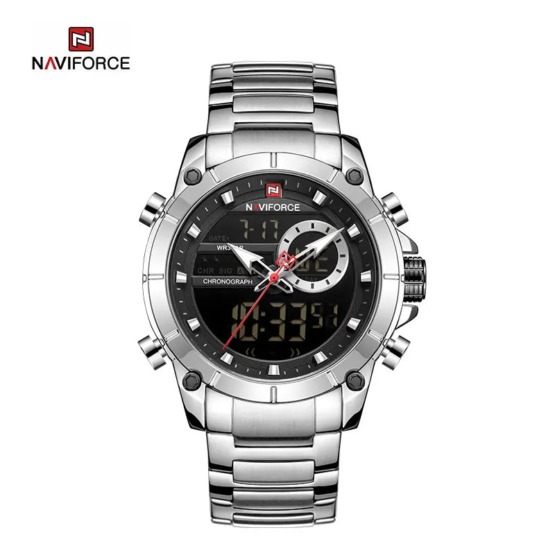 Relógio Masculino NAVIFORCE NF9163 – Militar e Esportivo [Digital e Analógico, À Prova d'Água, Aço Inoxidável, Multifunção]