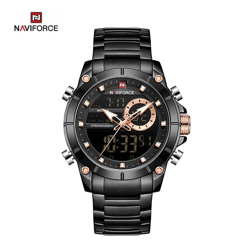 Relógio Masculino NAVIFORCE NF9163 – Militar e Esportivo [Digital e Analógico, À Prova d'Água, Aço Inoxidável, Multifunção]