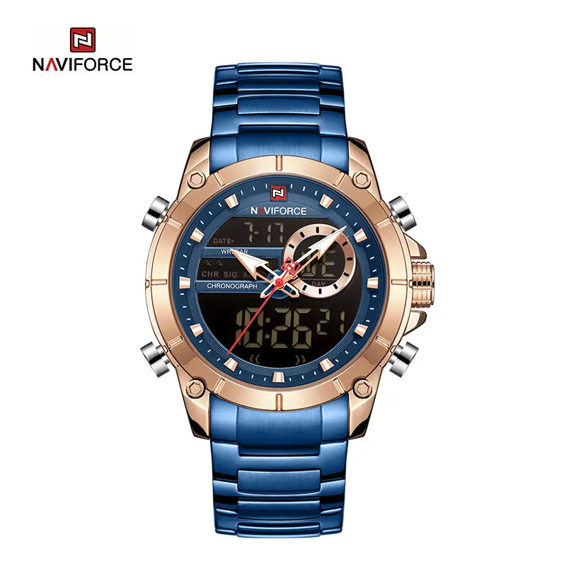 Relógio Masculino NAVIFORCE NF9163 – Militar e Esportivo [Digital e Analógico, À Prova d'Água, Aço Inoxidável, Multifunção]