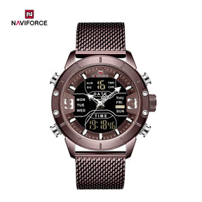 Relógio Masculino NAVIFORCE NF9153S – Esportivo e Funcional [Display Duplo, Multifunção, À Prova d'Água, Design Moderno, Pulseira Trançada]