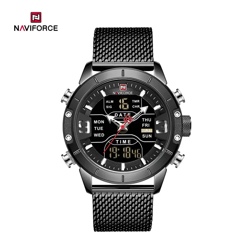 Relógio Masculino NAVIFORCE NF9153S – Esportivo e Funcional [Display Duplo, Multifunção, À Prova d'Água, Design Moderno, Pulseira Trançada]