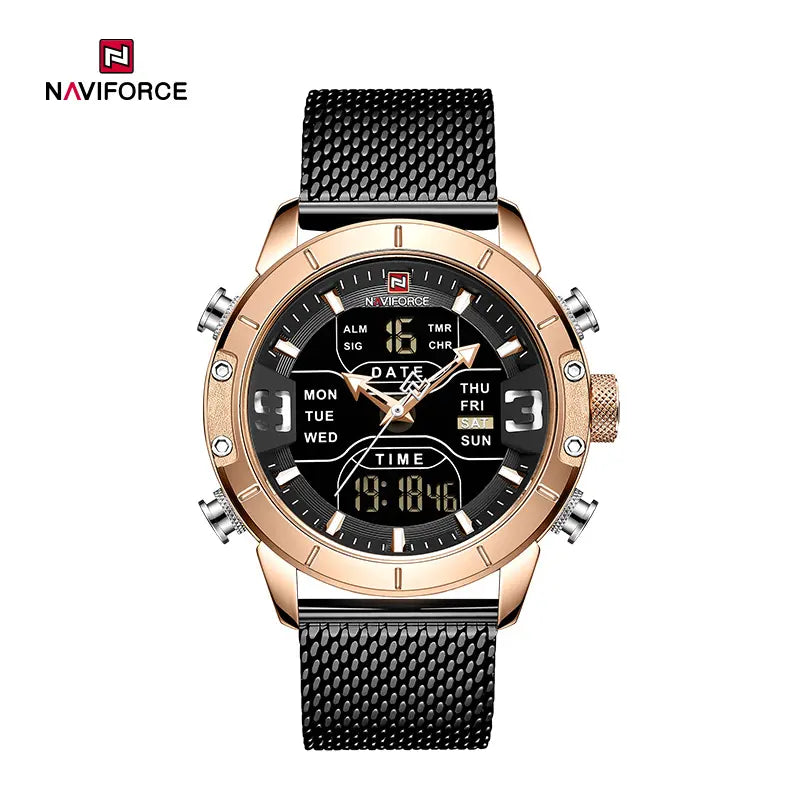 Relógio Masculino NAVIFORCE NF9153S – Esportivo e Funcional [Display Duplo, Multifunção, À Prova d'Água, Design Moderno, Pulseira Trançada]