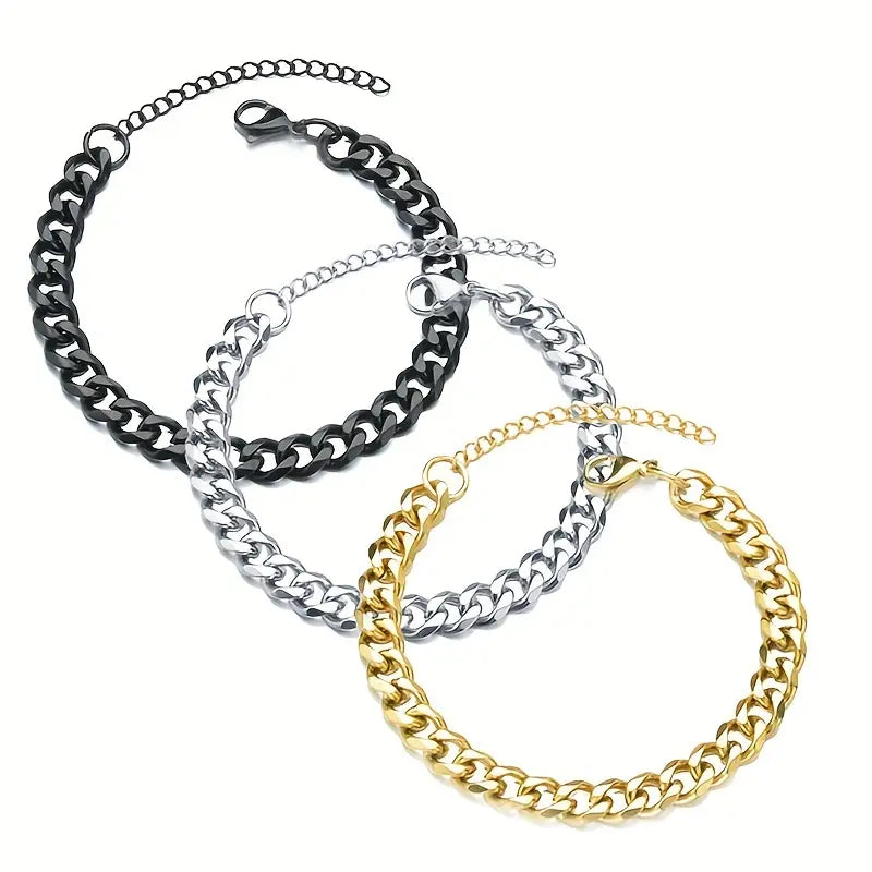 Pulseira Masculina Cuban Link em Aço Inoxidável – Estilo Hip Hop e Sofisticação