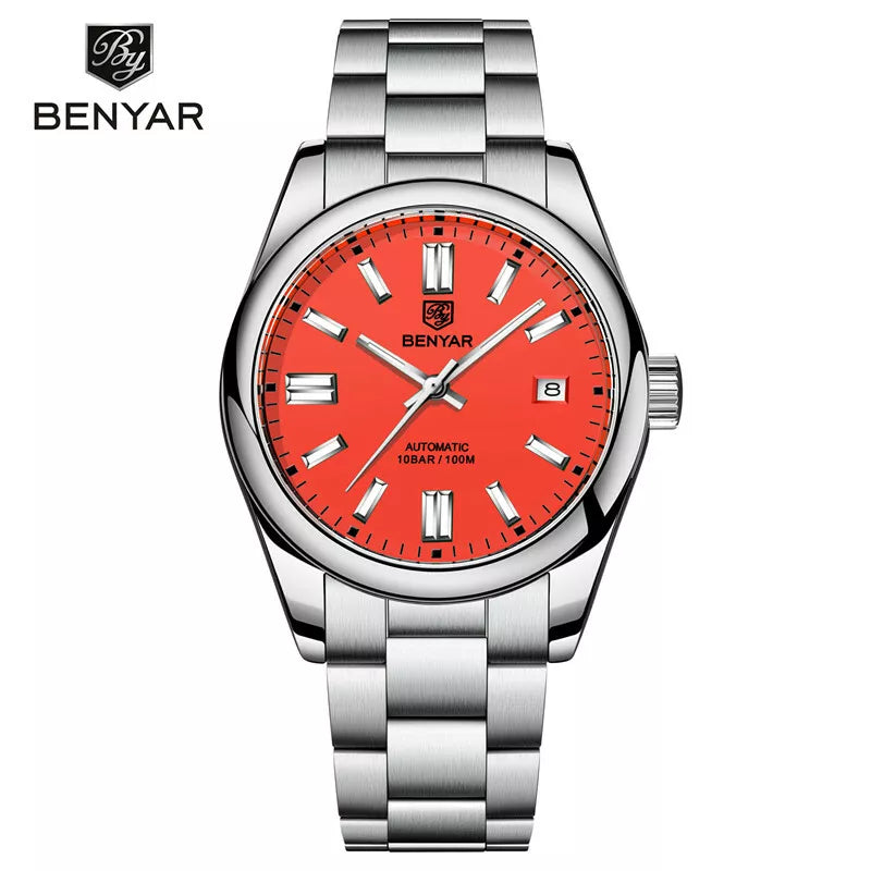 Top Benyar 5185 Seagull Automatic Mechanical Watch for Men Date 100m Waterproof