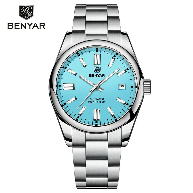 Top Benyar 5185 Seagull Automatic Mechanical Watch for Men Date 100m Waterproof